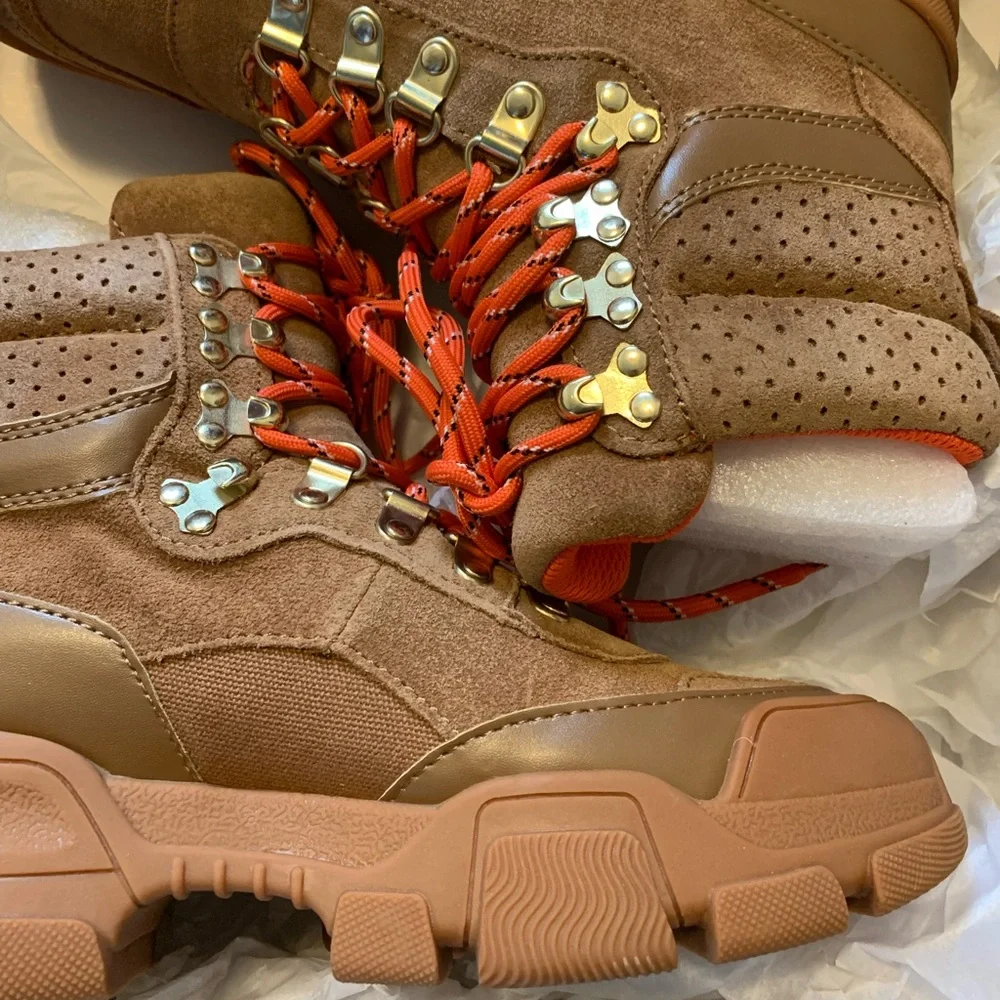 Villa Rouge Gem Winter Boots Cognac Leather Suede Brown Red Laces Women’s 5.5 - Picture 3 of 9